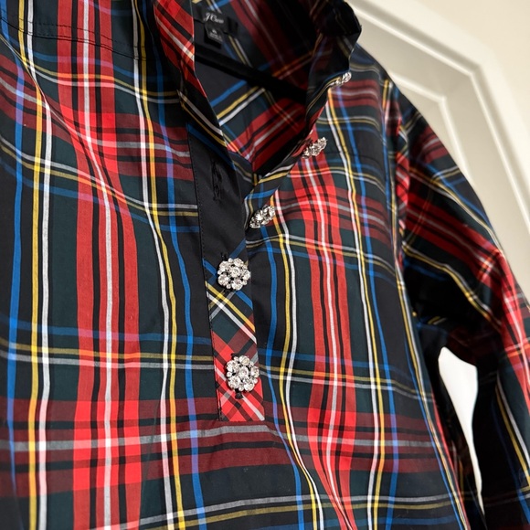 J Crew 6 tartan Buchanan plaid embellished garçon tunic button up top holiday - Picture 5 of 14